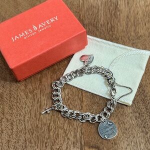 JAMES AVERY Sterling Silver Double Curb Link Charm Bracelet with 3 Charms w/Box